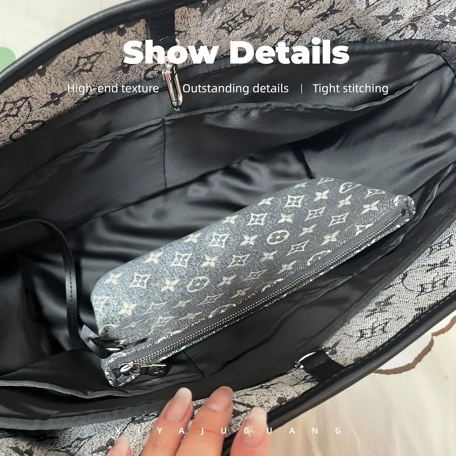 Purse Handbag Silky Organizer Insert Keep Bag Shape Fits LV-Neverfull-PM/MM/GM Bags, Luxury Handbag Tote Lightweight Sturdy(Black, Neverfull-MM)