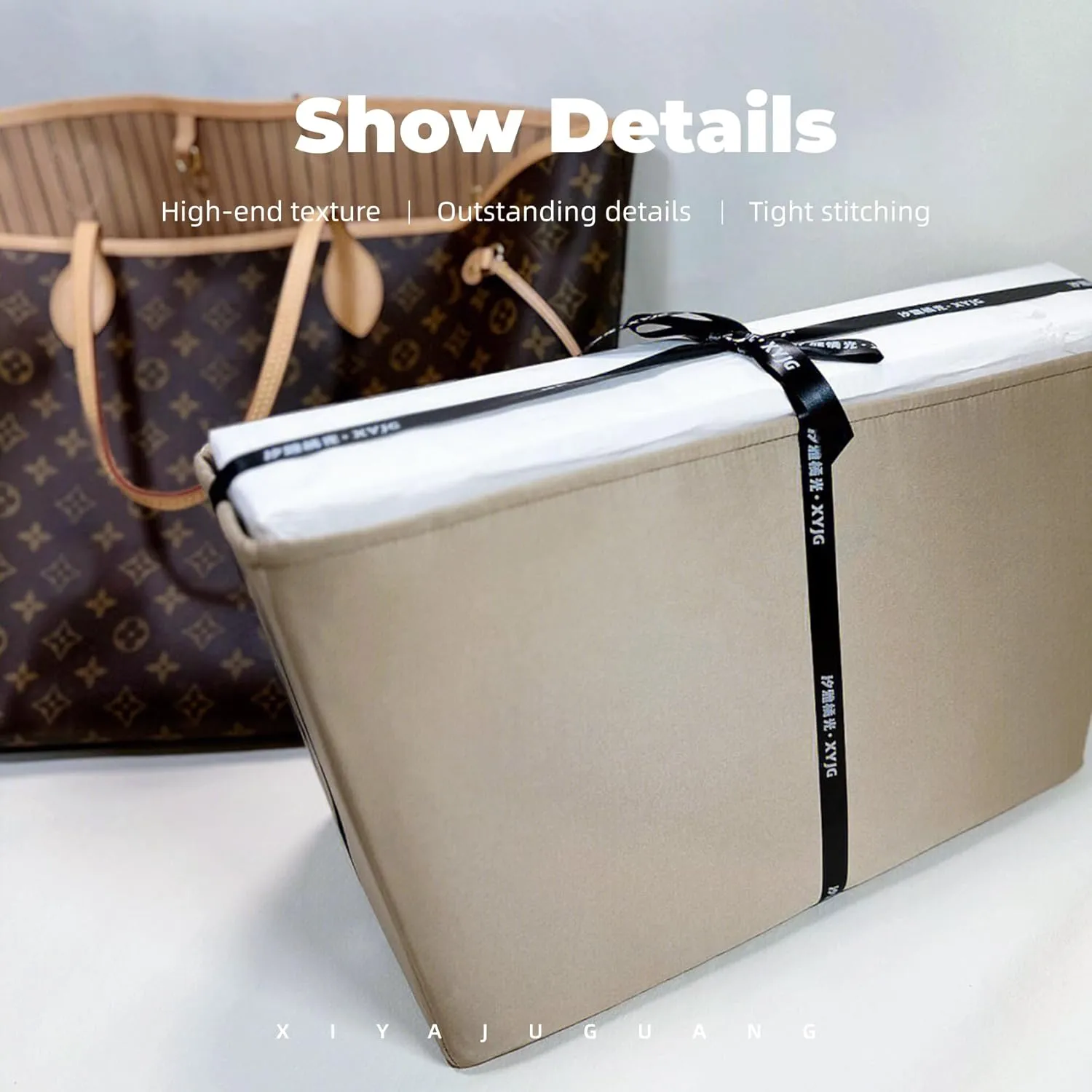 Purse Handbag Silky Organizer Insert Keep Bag Shape Fits LV-Neverfull-PM/MM/GM Bags, Luxury Handbag Tote Lightweight Sturdy(Cris tourterelle, Neverfull-MM)