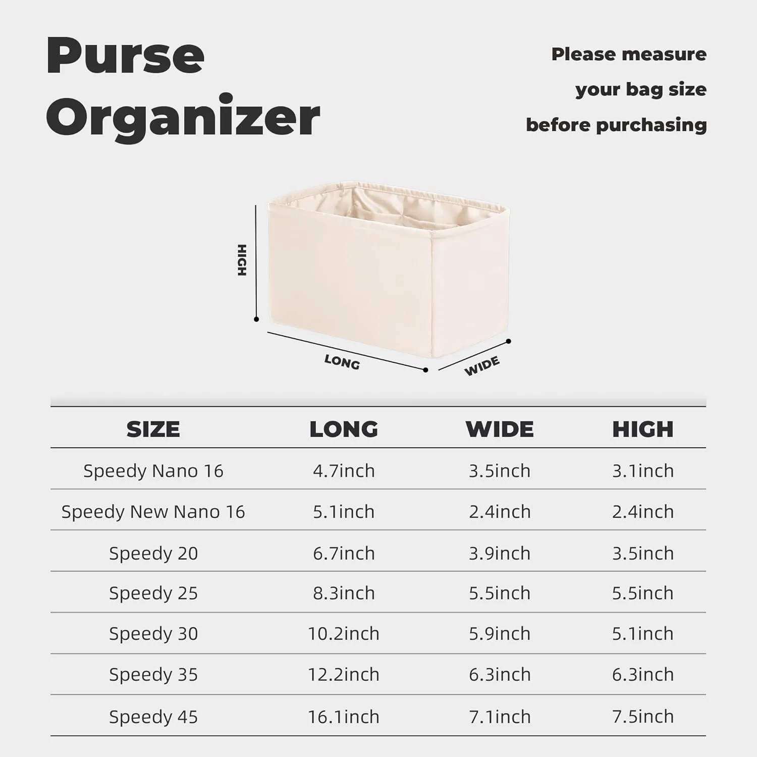 Purse Handbag Silky Organizer Insert Keep Bag Shape Fits LV Speedy 16/20/25/30/35/45 bags, Luxury Handbag Tote Lightweight Sturdy(Craie, Speedy 30)