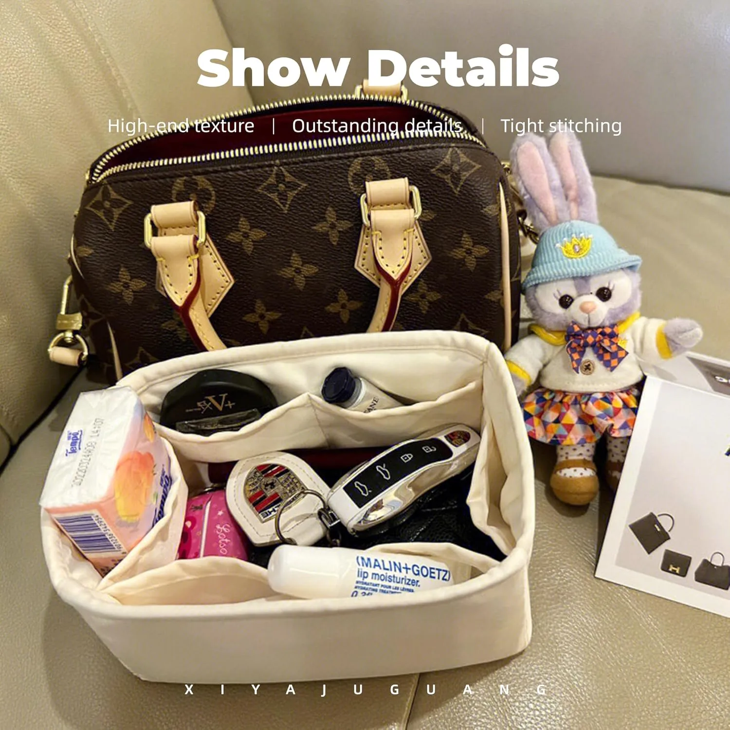 Purse Handbag Silky Organizer Insert Keep Bag Shape Fits LV Speedy 16/20/25/30/35/45 bags, Luxury Handbag Tote Lightweight Sturdy(Craie, Speedy 30)
