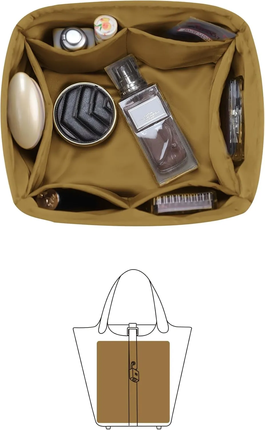Purse Organizer Insert for Picotin 18/22, Satin Bag Organizer for Picotin Bags, Lightweight Purse Essentials for Women Luxury Handbags, Soft Touch Inner Liner with Multiple Pockets (Biscuit, PC18)
