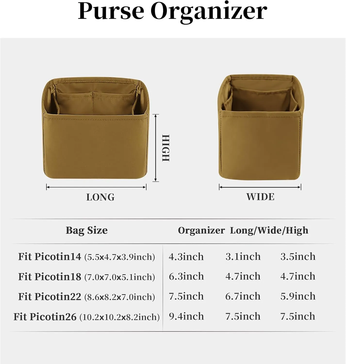 Purse Organizer Insert for Picotin 18/22, Satin Bag Organizer for Picotin Bags, Lightweight Purse Essentials for Women Luxury Handbags, Soft Touch Inner Liner with Multiple Pockets (Biscuit, PC18)
