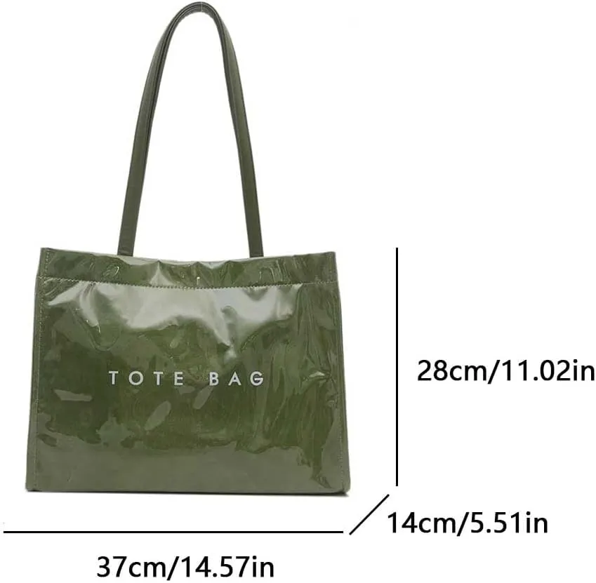 PVC Tote Bag for Women Letters Print Tote Bag Clear Plastic Handbag Large Kraft Paper Purse Hobo Handbag