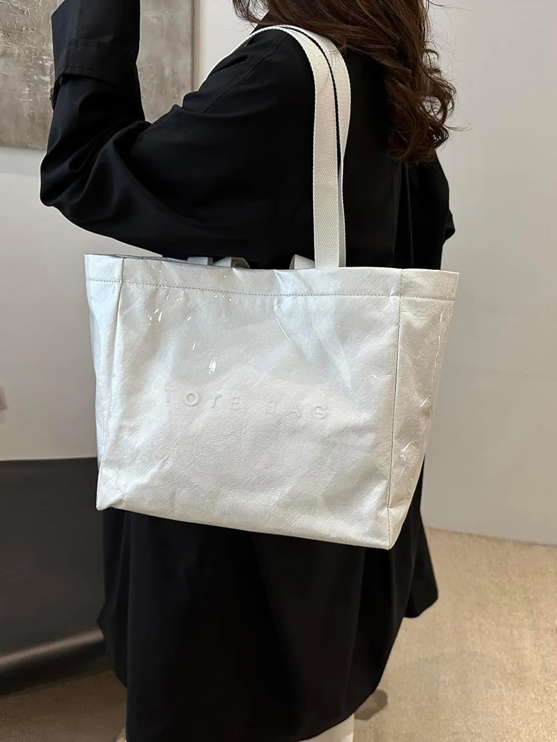 PVC Tote Bag for Women Letters Print Tote Bag Clear Plastic Handbag Large Kraft Paper Purse Hobo Handbag