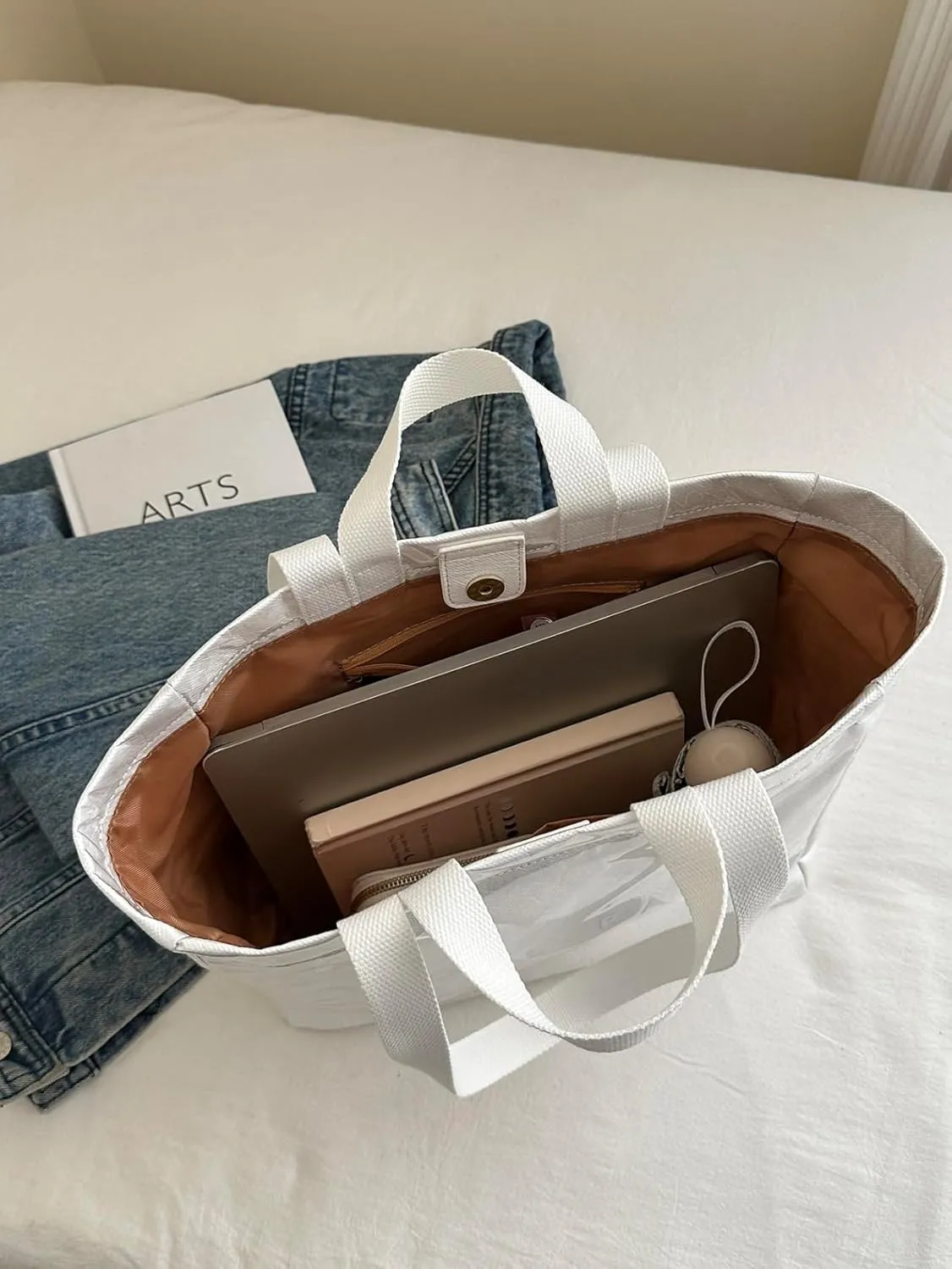 PVC Tote Bag for Women Letters Print Tote Bag Clear Plastic Handbag Large Kraft Paper Purse Hobo Handbag