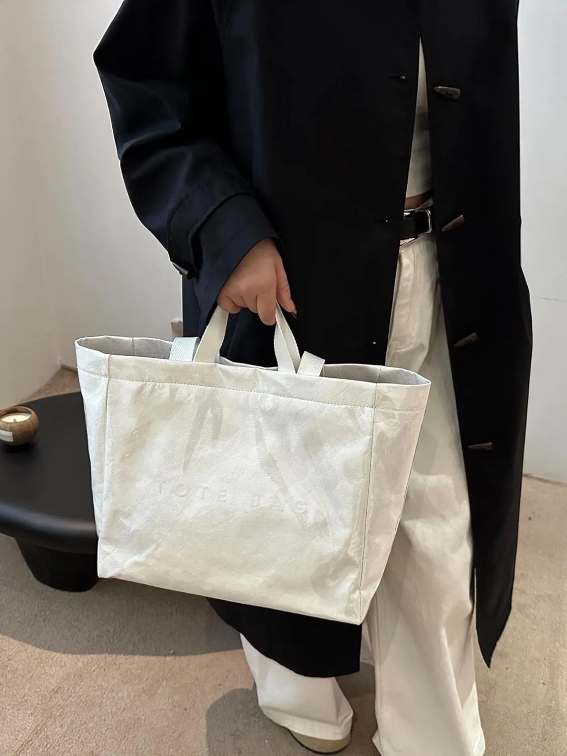 PVC Tote Bag for Women Letters Print Tote Bag Clear Plastic Handbag Large Kraft Paper Purse Hobo Handbag