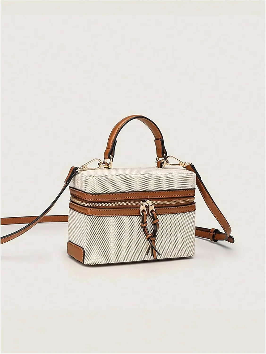 QWINEE Women's Tassel Box Handbag Zipper Top Handle Crossbody Bags Purse with Adjustable Strap