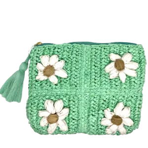 Raffia Daisy Clutch  -  Aqua