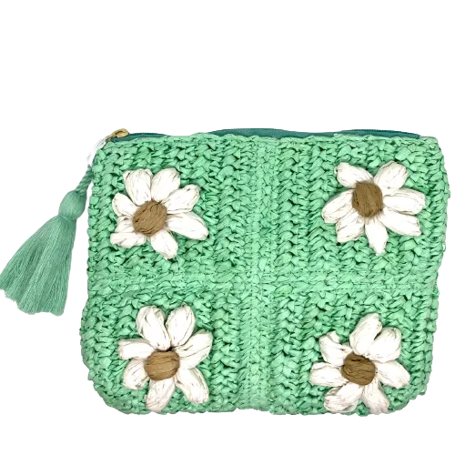 Raffia Daisy Clutch  -  Aqua