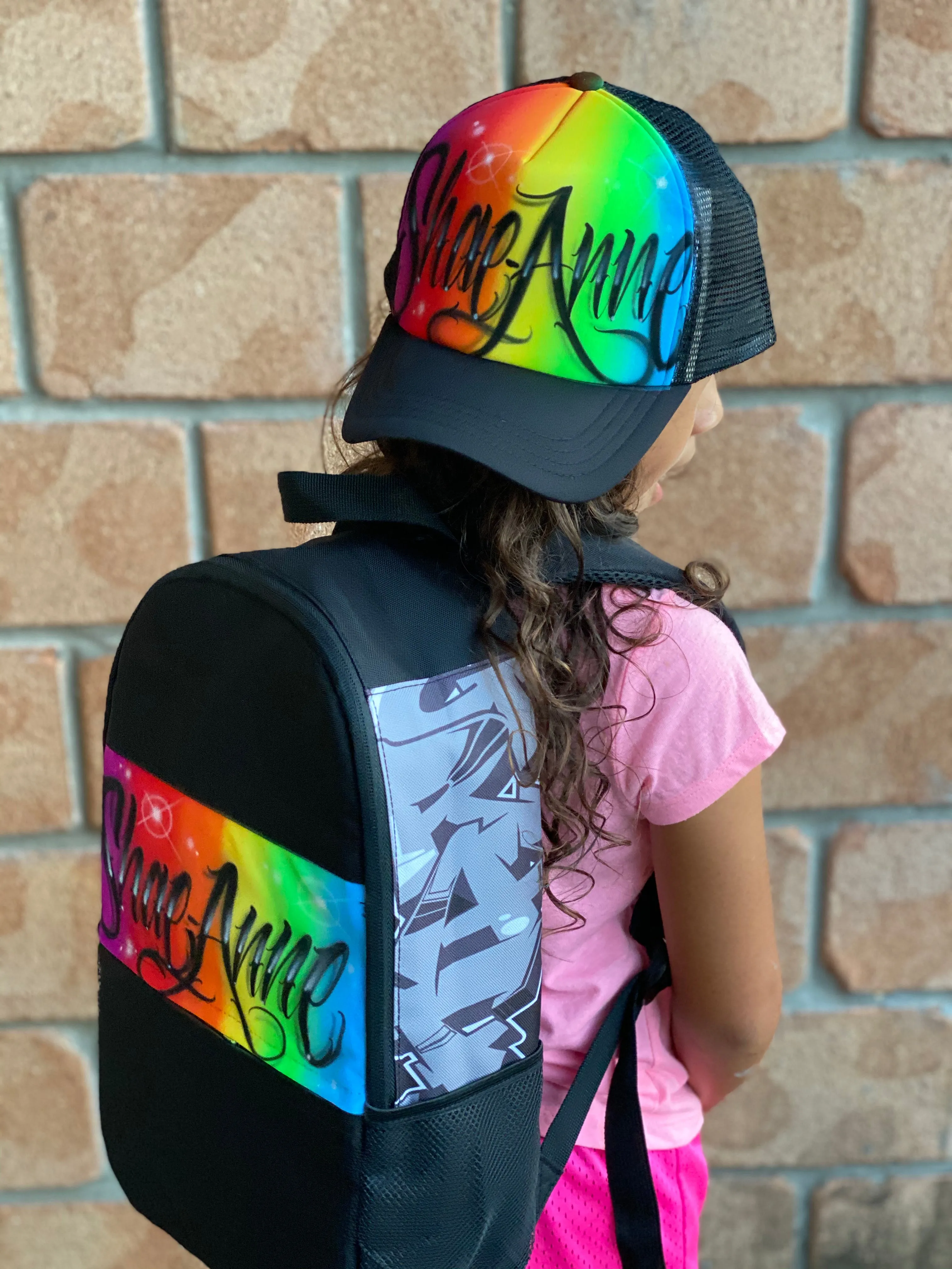 Rainbow Script Style - Custom Combo (7) 1x TruckerCap, 1x Backpack, 1x Lunchbox