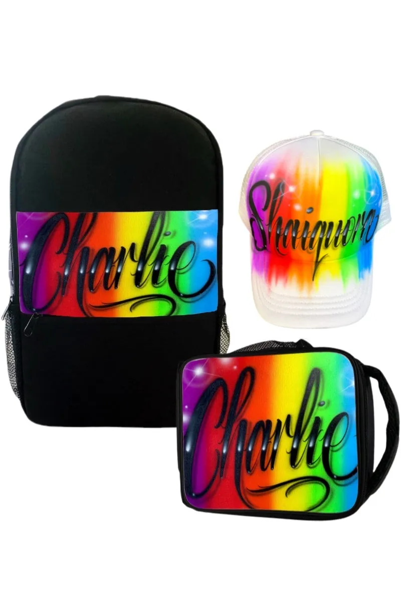 Rainbow Script Style - Custom Combo (7) 1x TruckerCap, 1x Backpack, 1x Lunchbox