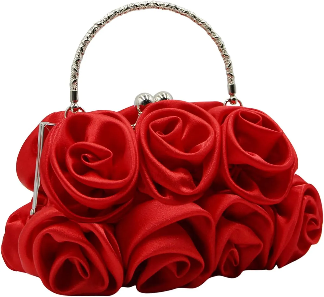 RARITYUS Women Evening Bag Silk-Like Satin Rose Shaped Clutch Handbag with Elegant Metal Handle for Party Wedding Purse