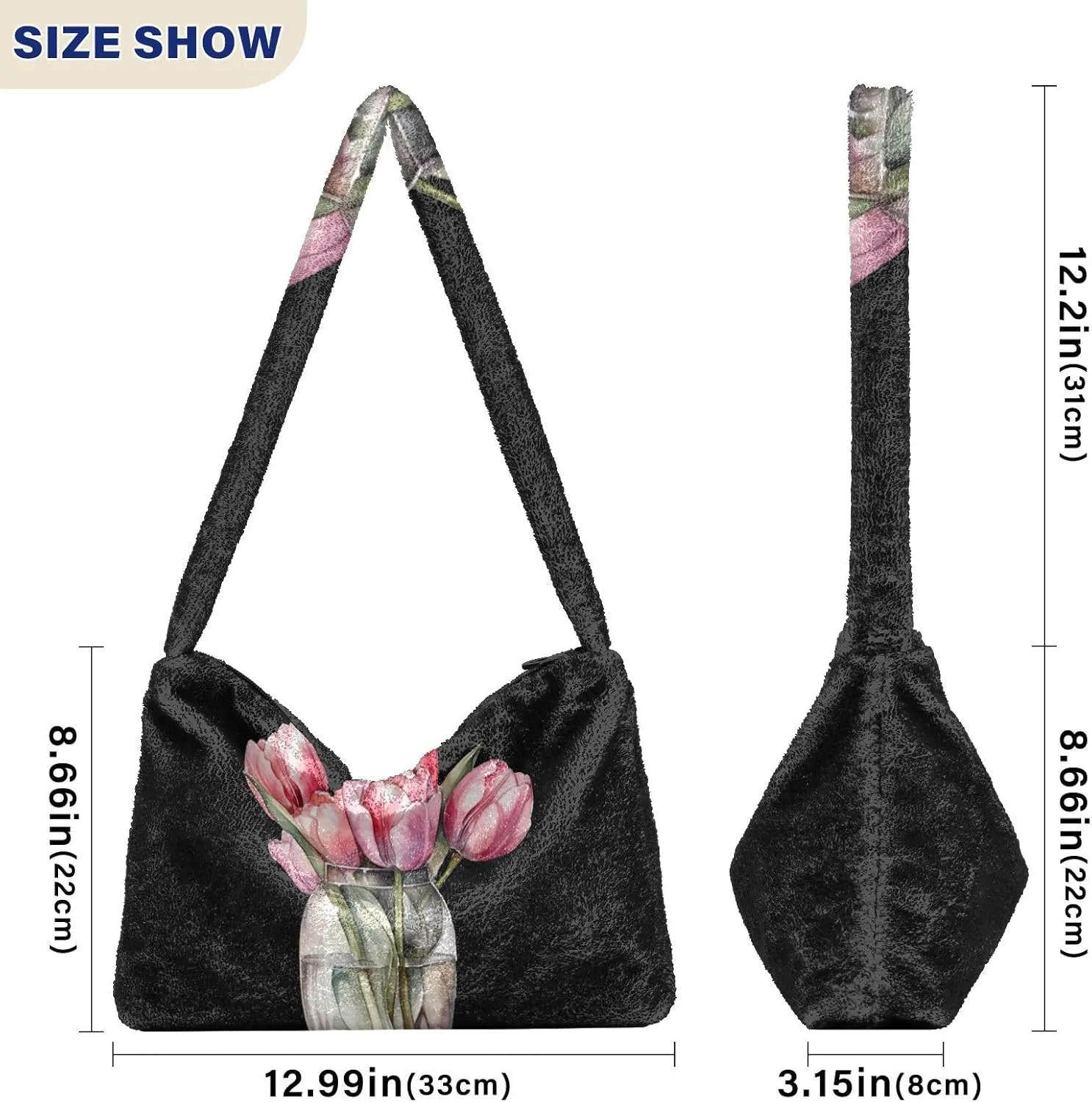 Red Beige Tricolor Premium Gray Watercolor Plush Bag, Women Handbag, Shoulder Handbag Women