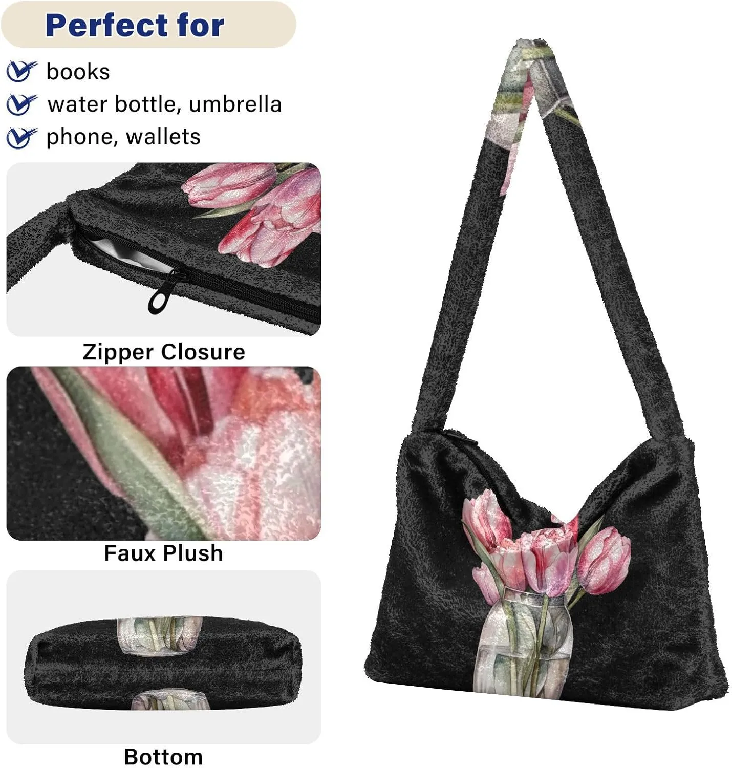 Red Beige Tricolor Premium Gray Watercolor Plush Bag, Women Handbag, Shoulder Handbag Women