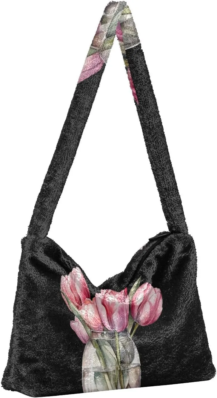 Red Beige Tricolor Premium Gray Watercolor Plush Bag, Women Handbag, Shoulder Handbag Women