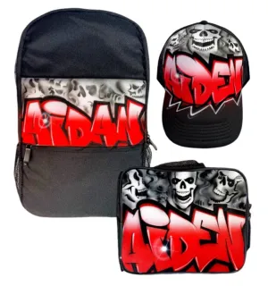 Red Skull Style Custom Combo (3) 1x TruckerCap, 1x Backpack, 1x Lunchbox