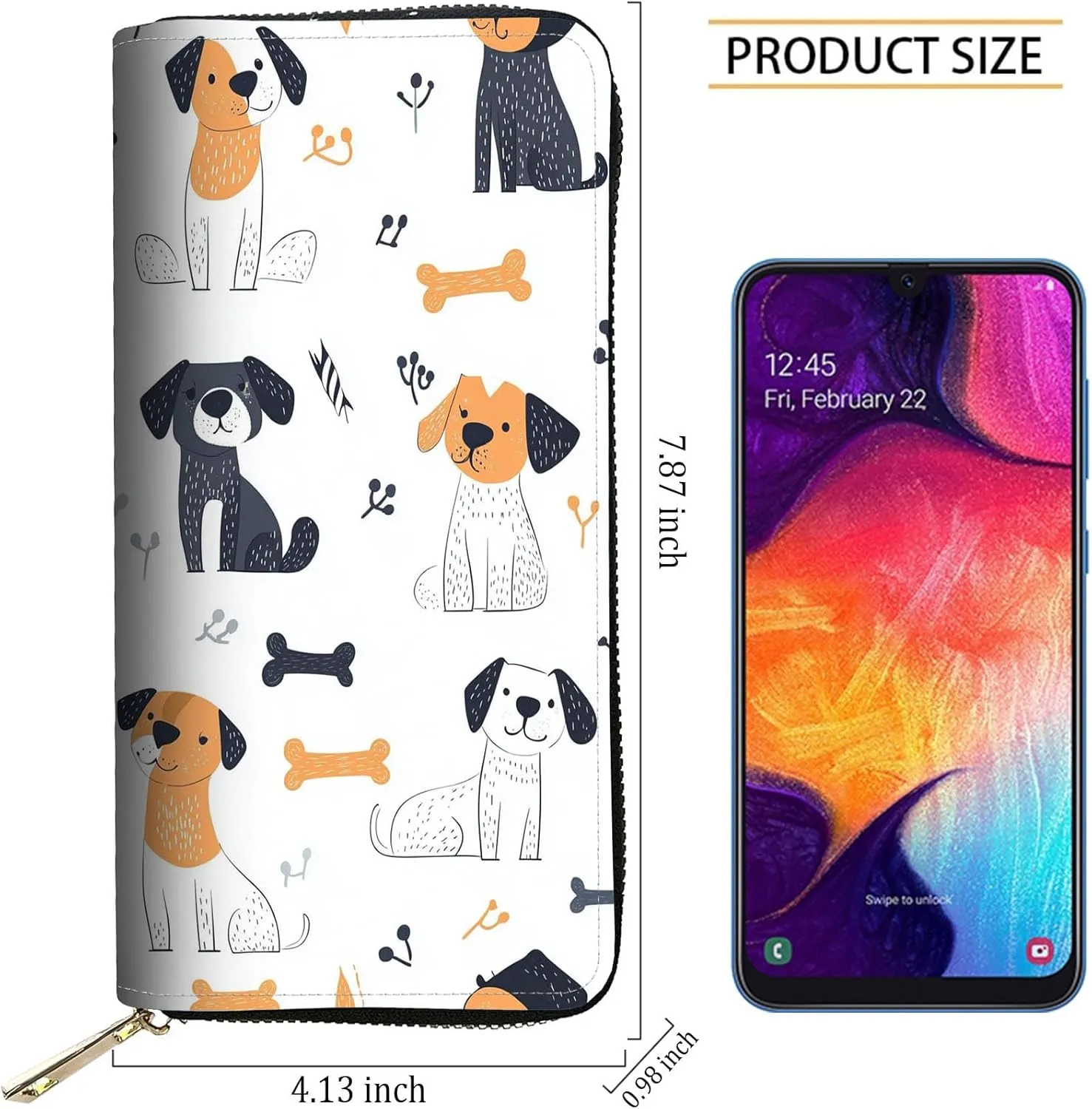 RFID Blocking Leather Wallet for Women – Large Capacity Zip Around Clutch with 8 Card Slots,9 Cash Pockets & Coin Zipper,Cartoon Dogs Design