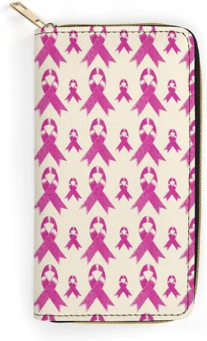 Ribbon Breast Cancer Awareness Women's Leather Small Wallet Clutch Wallet - Lightweight And Easy to Carry, 19.7x10.5cm, style-1-1