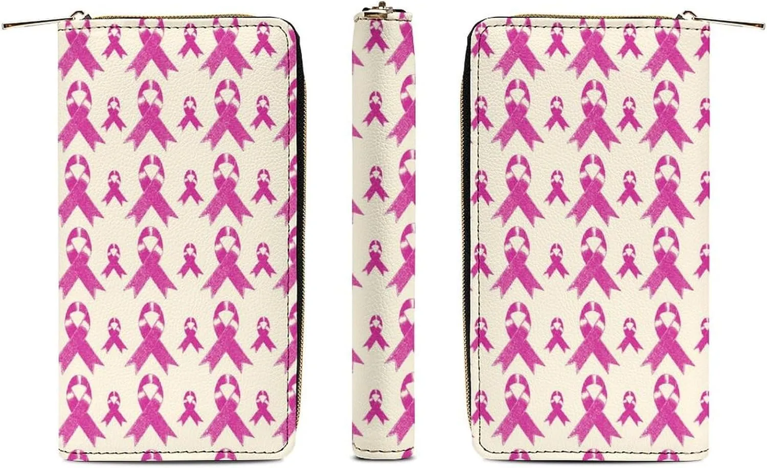Ribbon Breast Cancer Awareness Women's Leather Small Wallet Clutch Wallet - Lightweight And Easy to Carry, 19.7x10.5cm, style-1-1