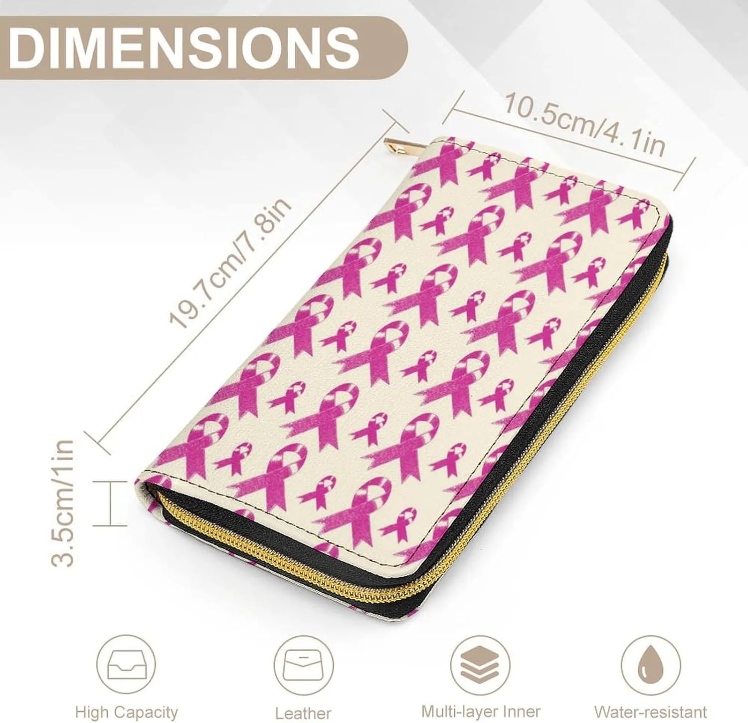Ribbon Breast Cancer Awareness Women's Leather Small Wallet Clutch Wallet - Lightweight And Easy to Carry, 19.7x10.5cm, style-1-1