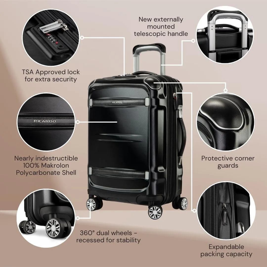 Ricardo Beverly Hills Rodeo Drive 2.0 Hardside 4 Wheel Spinner, TSA Lock, Lightweight Suitcase, Unisex, Stylish, Black, 25-Inch Checked-Medium