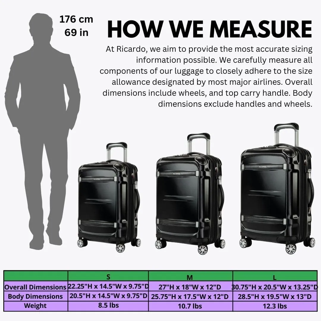 Ricardo Beverly Hills Rodeo Drive 2.0 Hardside 4 Wheel Spinner, TSA Lock, Lightweight Suitcase, Unisex, Stylish, Black, 25-Inch Checked-Medium