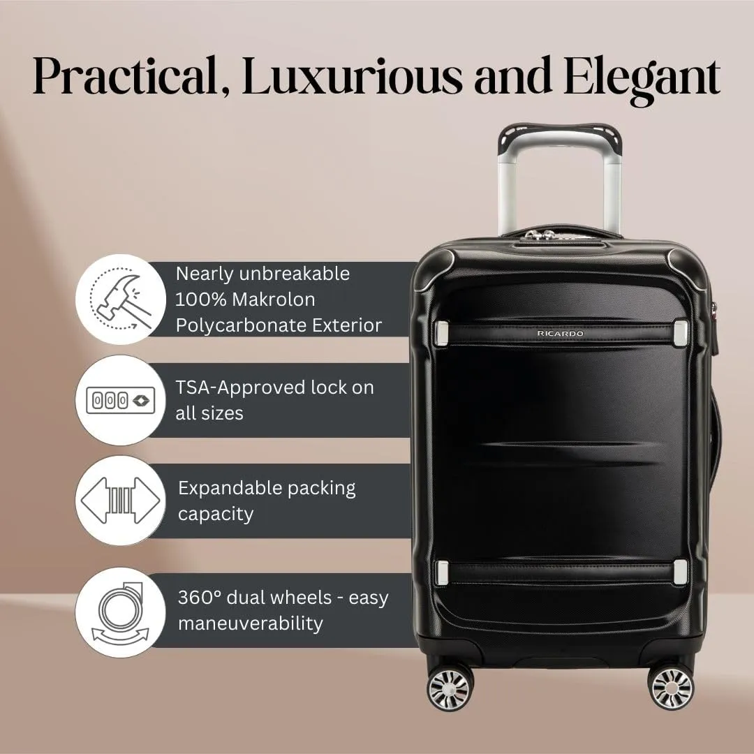 Ricardo Beverly Hills Rodeo Drive 2.0 Hardside 4 Wheel Spinner, TSA Lock, Lightweight Suitcase, Unisex, Stylish, Black, 25-Inch Checked-Medium