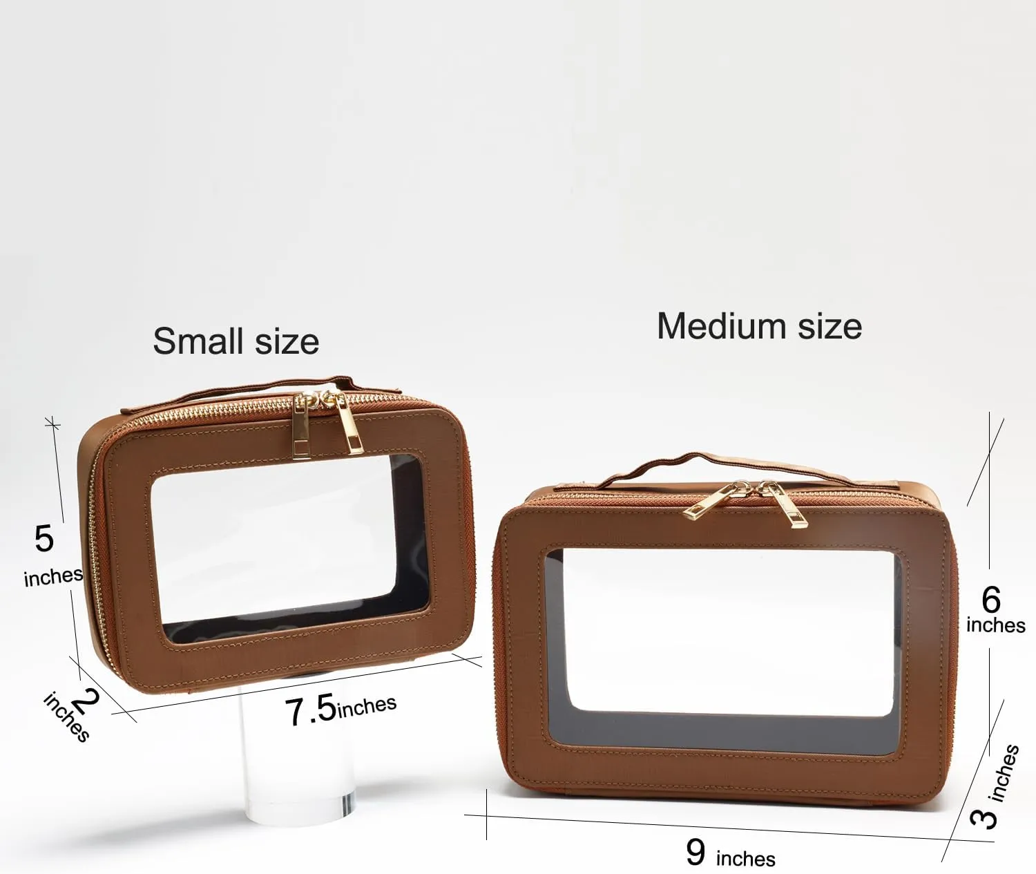 SANHECUN Cosmetic Case with Zipper TSA Approved Storage Box Travel Organizer Pouch Toiletry Portable Makeup Bag Cosmetic Set (2, Brown)