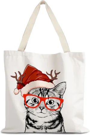 Santa Claus dogs cats cows Christmas Tote Bags for Woman,Reusable Grocery Bags Shopping Bags