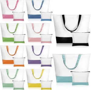 Sanwuta 20 Pcs Large Blank Canvas Tote Bags and Makeup Bags Blank Reusable Grocery Luggage Canvas Tote with Handles(10 Light Colors)