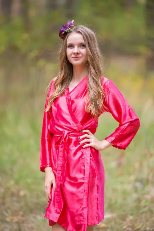 Satin silk Kimono bridesmaids robes- Solid Rose Pink Color Robes