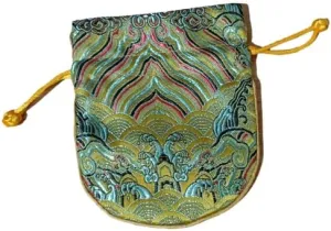 Seawater Chinese Silk Brocade Drawstring Jewelry Bags with lined Satin Cloth Gift Pouches Wholesale size 4.92 x 5.9 inch (gold (10pcs))