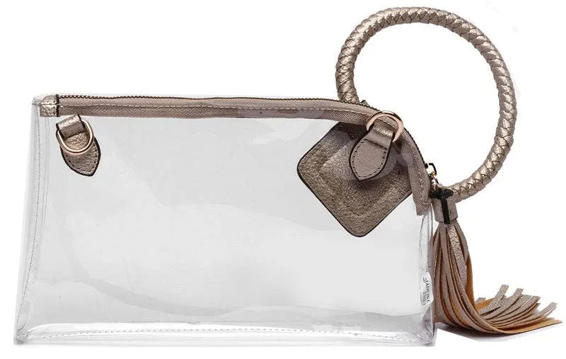 See Through Clear Cuff Handle Tassel Wrislet Clutch