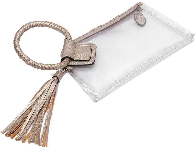 See Through Clear Cuff Handle Tassel Wrislet Clutch