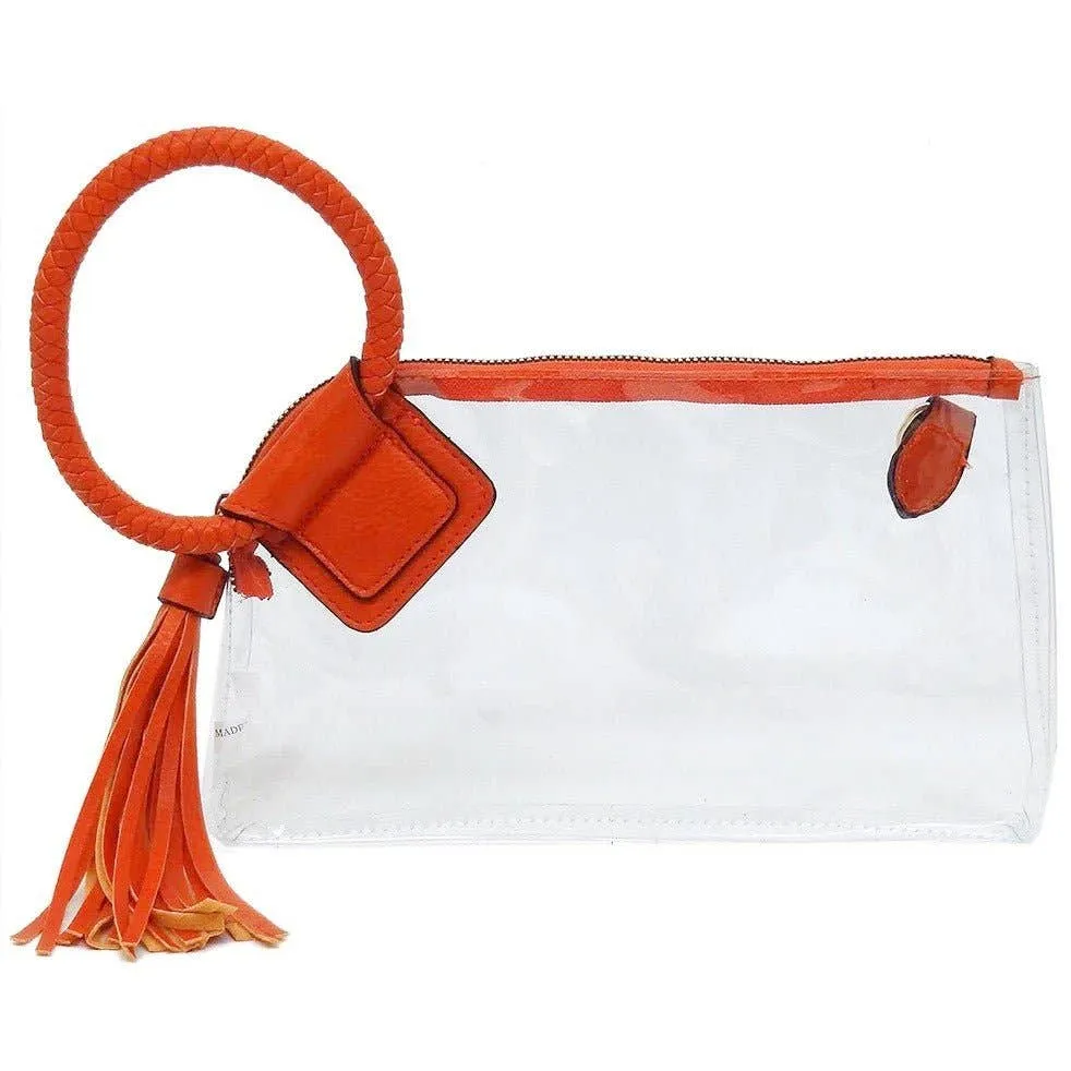 See Through Clear Cuff Handle Tassel Wrislet Clutch