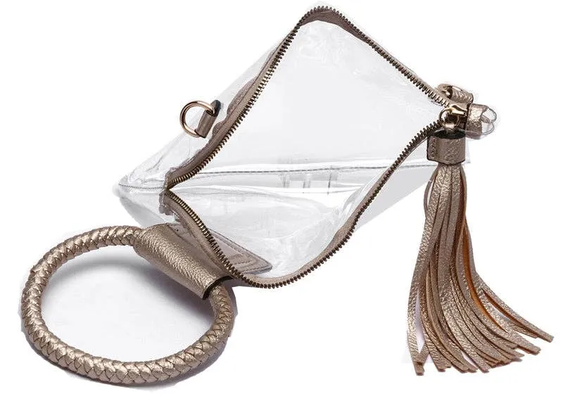 See Through Clear Cuff Handle Tassel Wrislet Clutch