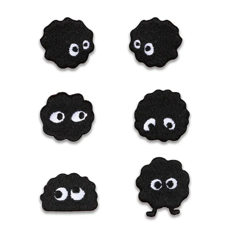 Self-Adhesive Black Coal Ball Elf Embroidered Patches 6 Pack