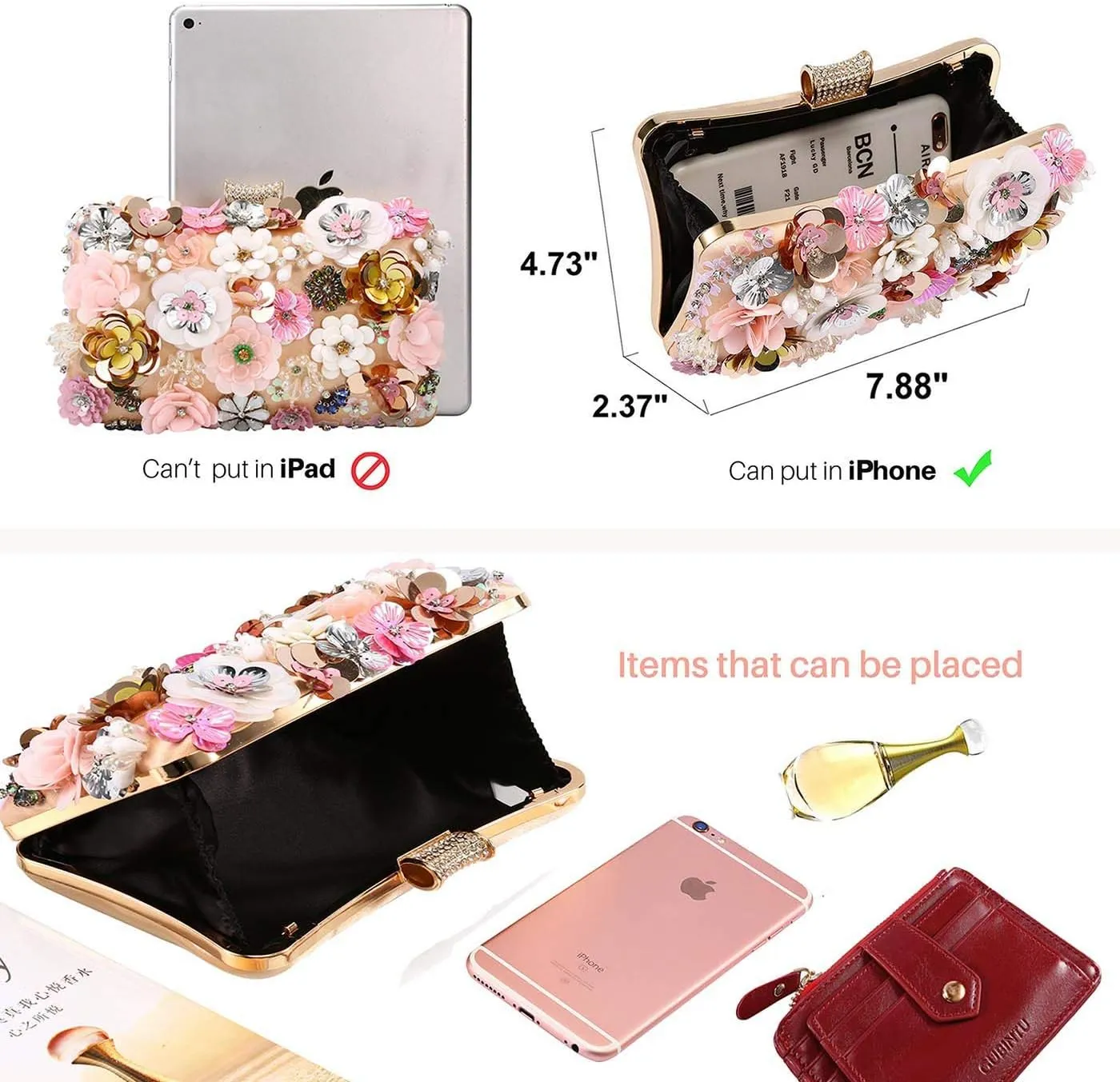 Selighting Colorful Flower Clutch Purse for Women Formal Evening Bag Beaded Pearl Purse for Wedding Prom Party Handbags