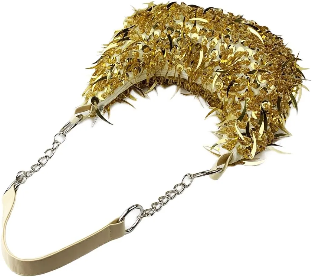 Sequin Bead Crescent Evening Bag for Women Shinny Clutch Purse Gorgeous Bar Disco Shoulder Bag Cocktail Prom Handbag
