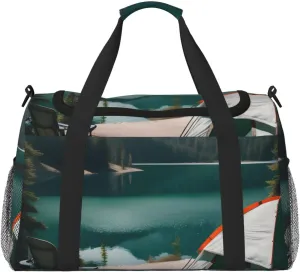 Serenity Lake Camping Print Travel Hand Travel Bag Weekender Overnight Carry On Tote Foldable Crossbody Bag
