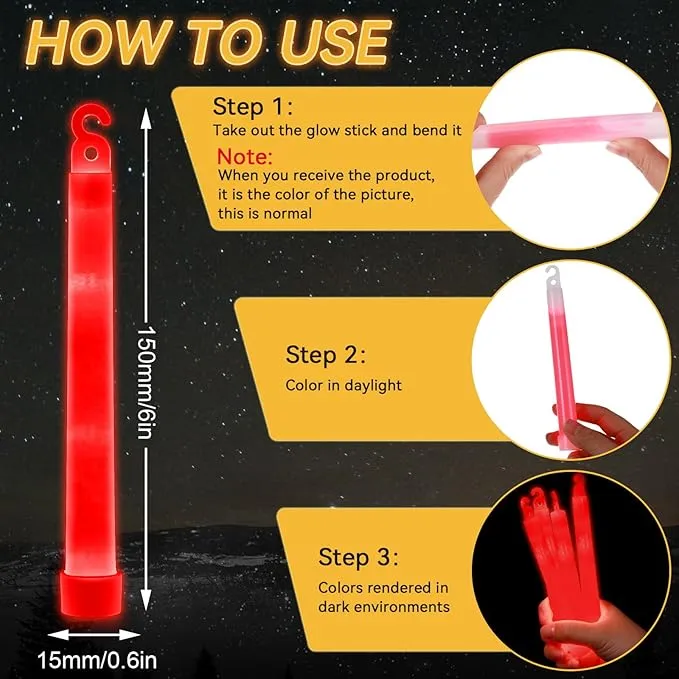 Shappy 30 Pcs 6 Inch Glow Sticks with 12 Hour Duration Bright Emergency Light Sticks for Camping Hiking Activities Glowsticks for Party Bulk Accessories