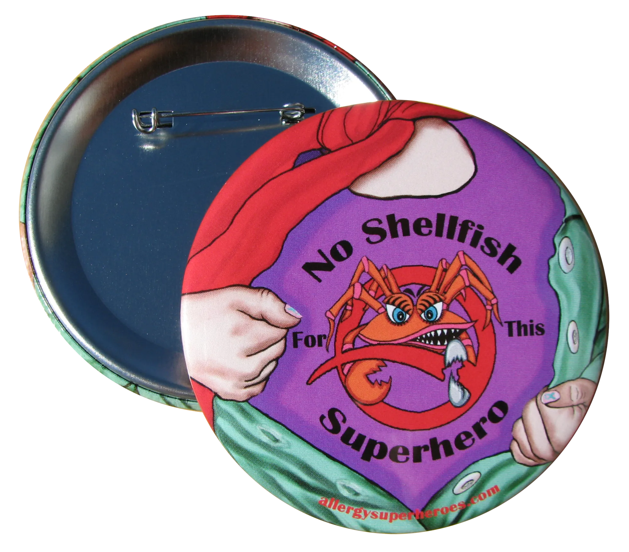 Shellfish Allergy Superhero Girl Button
