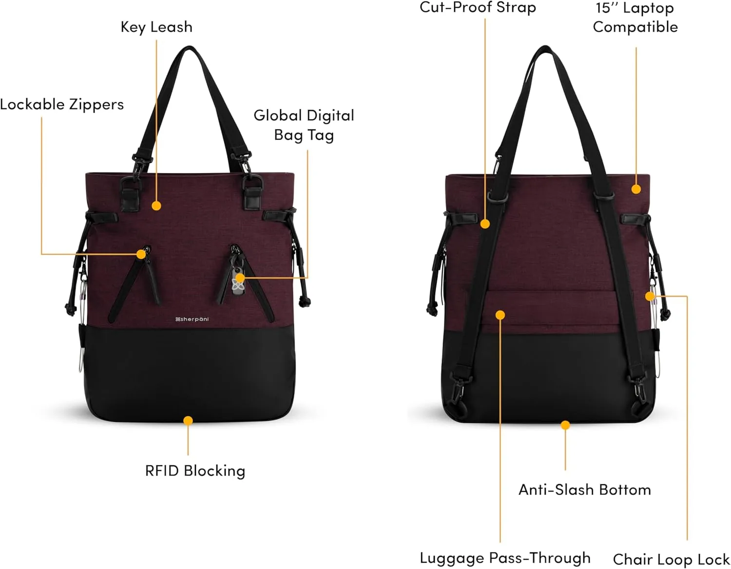Sherpani Tempest, Anti-Theft Travel Backpack, Teacher Tote Bag, Backpack for Women, Fits 15 Inch Laptop (No Sleeve)