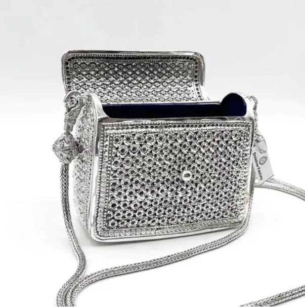 Shoulder Bag Pikun flower stencil pattern, 92.5% pure silver.