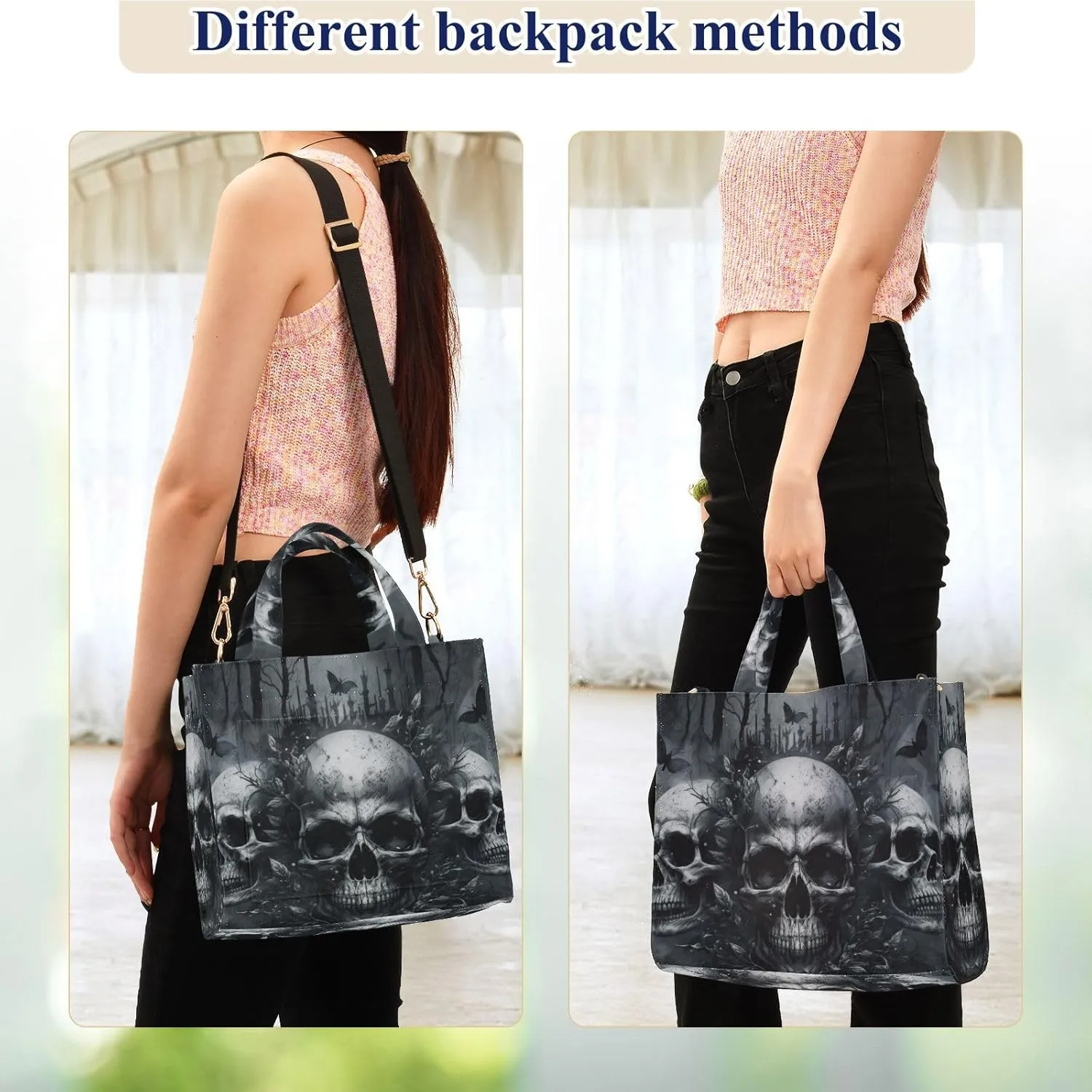Shoulder Handbags for Women Three Skulls Print, Corduroy Tote Bag Large Capacity Small Size