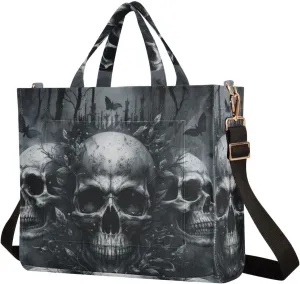 Shoulder Handbags for Women Three Skulls Print, Corduroy Tote Bag Large Capacity Small Size