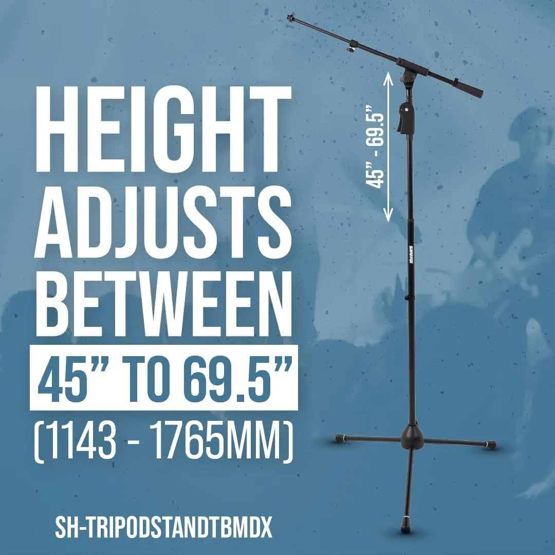 Shure by Gator Deluxe Tripod Mic Stand with Telescoping Boom and Pistol Grip One-Handed Clutch; (SH-TRIPODSTANDTBMDX)