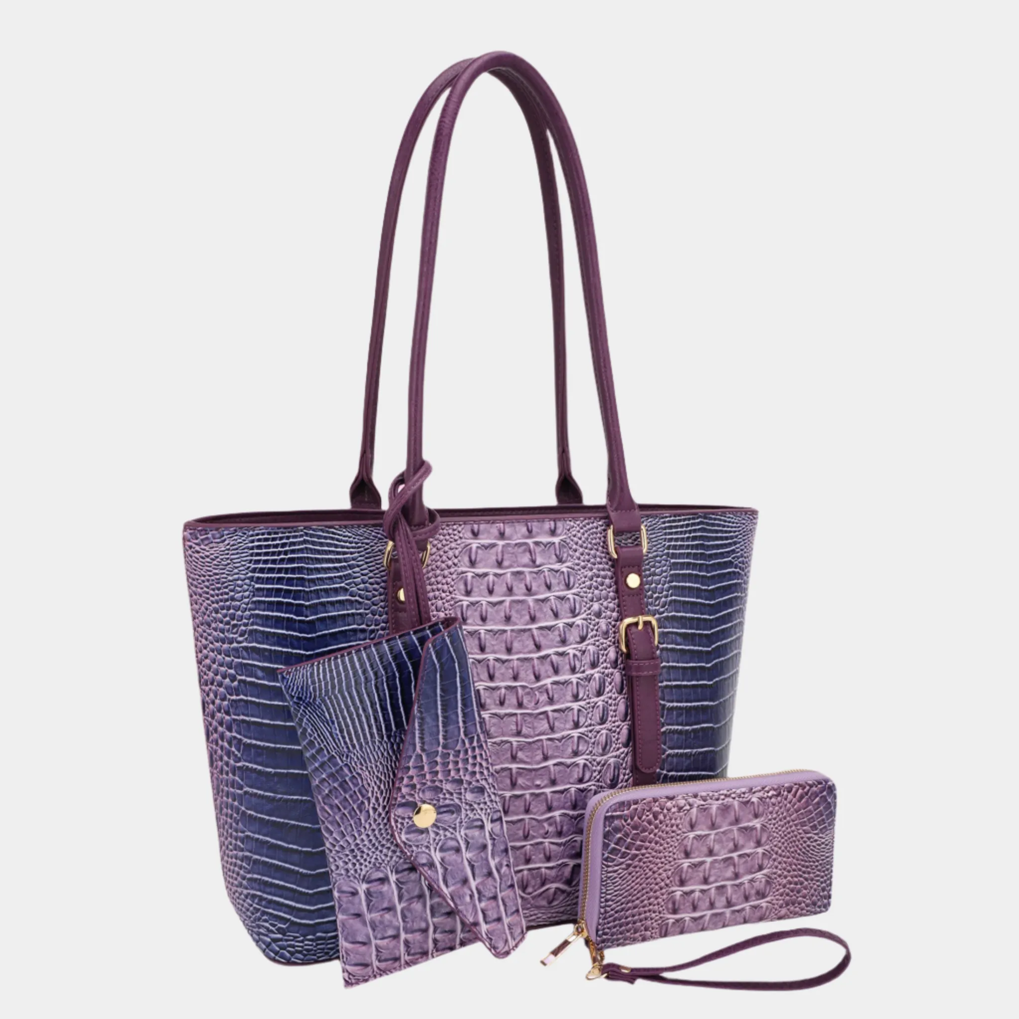 Sienna Exclusive 3 Piece Croc Embossed Tote Set