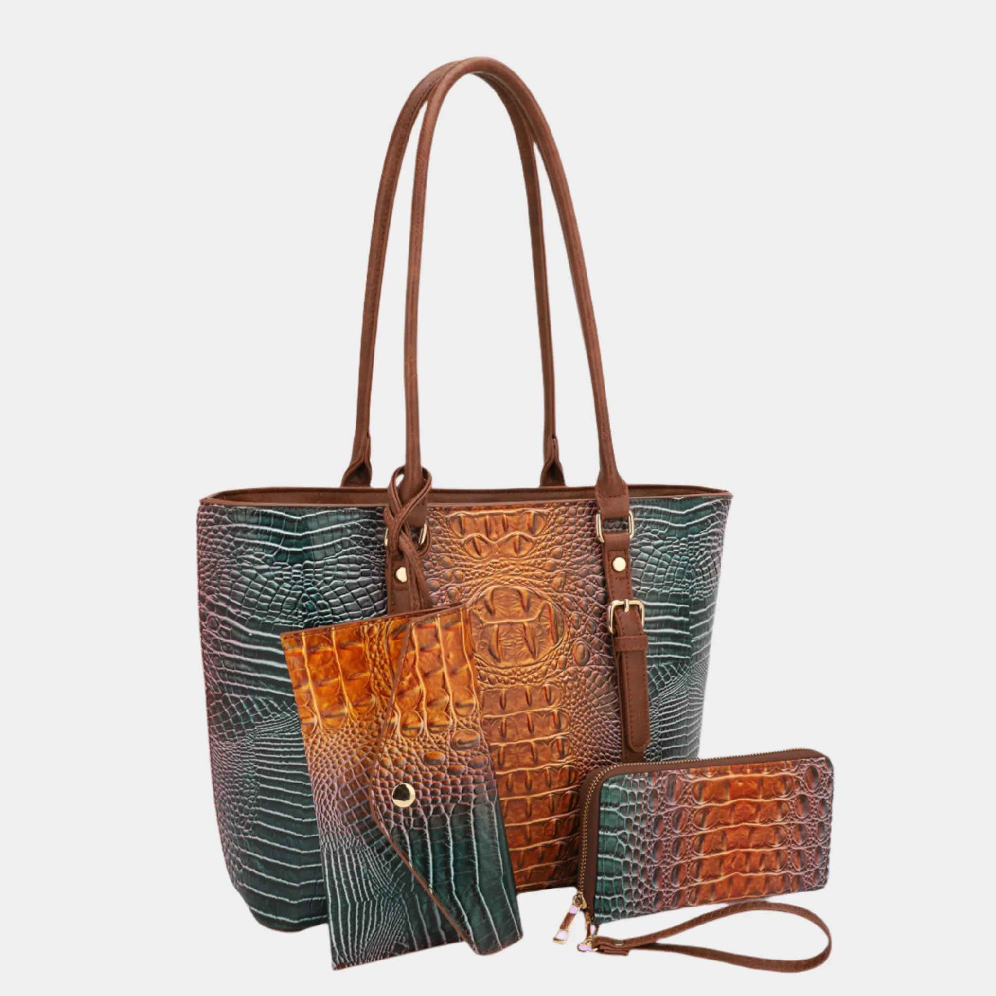 Sienna Exclusive 3 Piece Croc Embossed Tote Set