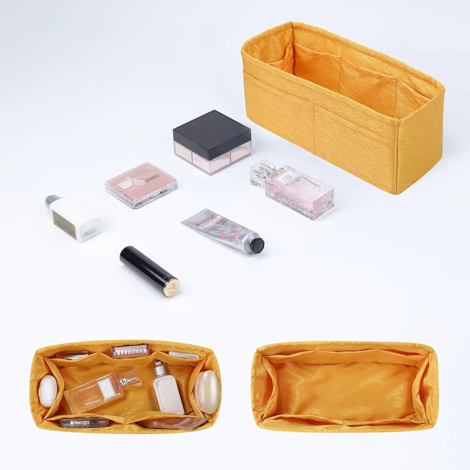 Silk Purse Organizer Insert for Kelly Bags, Lightweight Kelly Pochette Bag Insert Liner, Luxury Handbag Tote Shaper, Large Capacity Inner Bag (Kelly Pochette,Amber Yellow)
